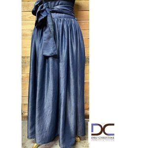 Dark Blue Denim Maxi Skirt with tie waist and pockets